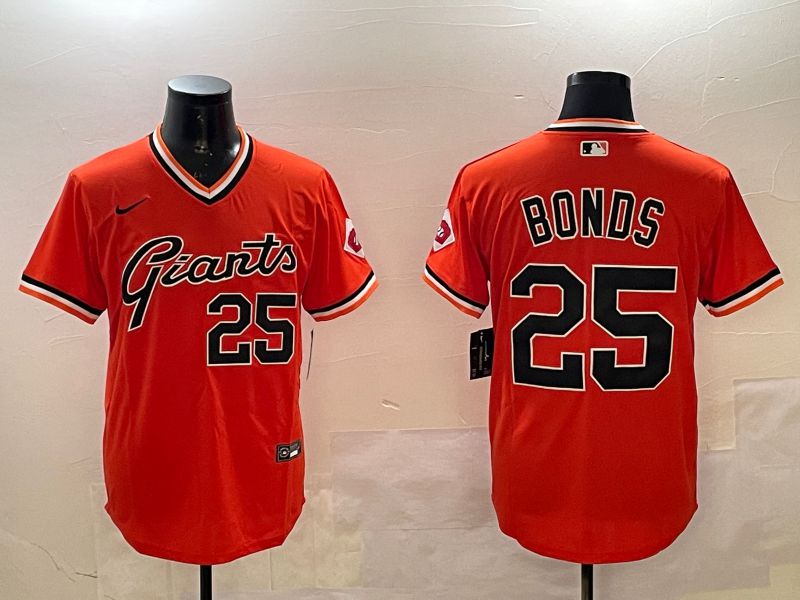 Men San Francisco Giants 25 Bonds Orange Throwback 2025 Nike MLB Jersey style 1
